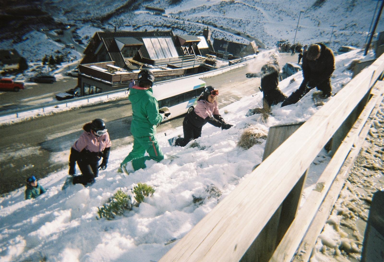 Students playing in the snow
